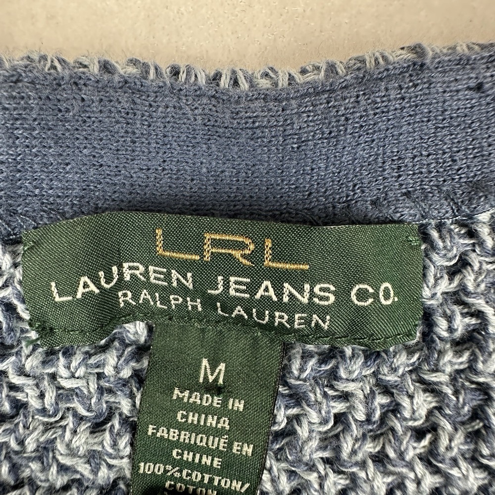 LRL LAUREN JEANS Co Ralph Lauren Blue White Scoop Neck Knit Sweater Size M - Picture 2 of 8